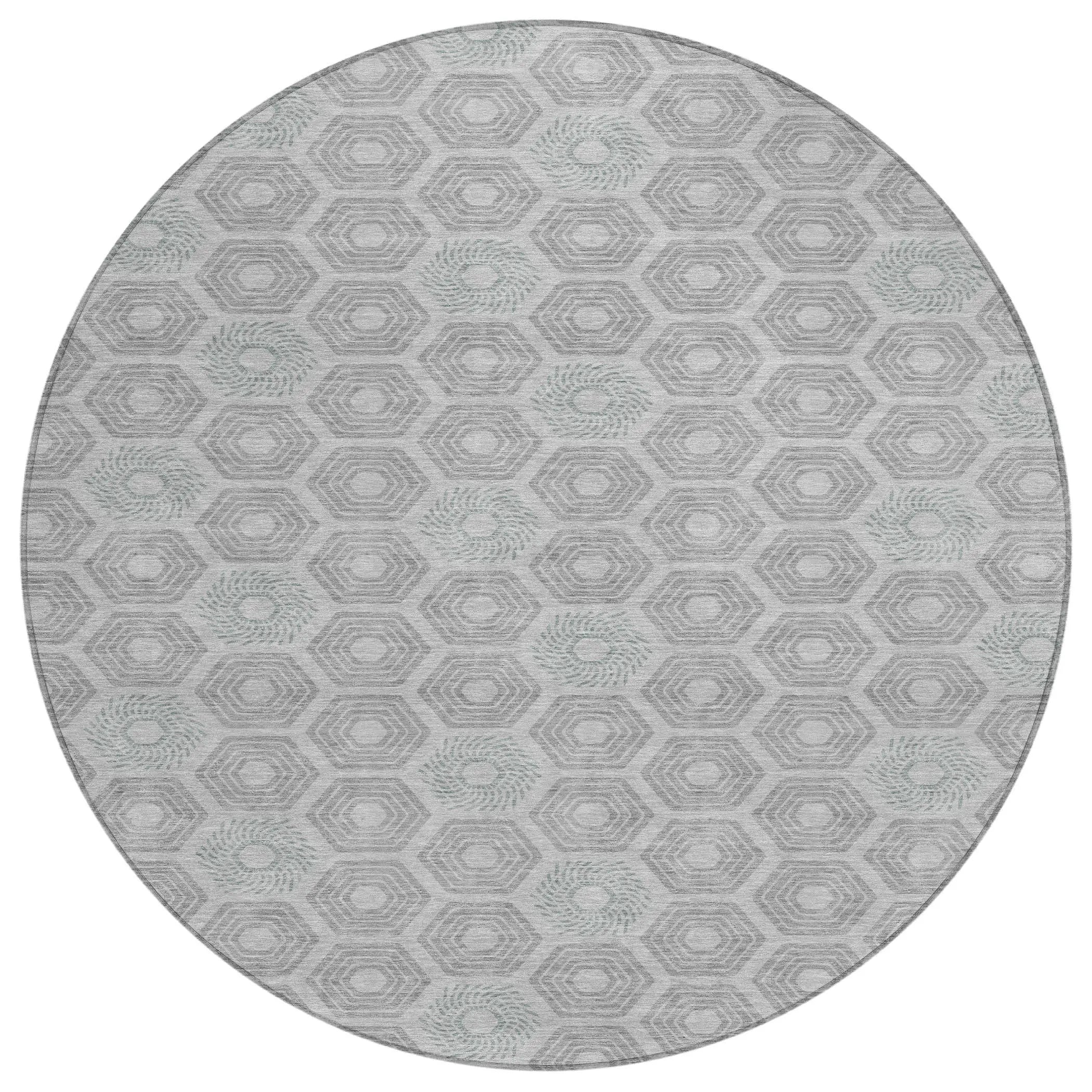 8' Silver And Granite Gray Round Geometric Washable Indoor Outdoor Area Rug Homeroots Outdoor