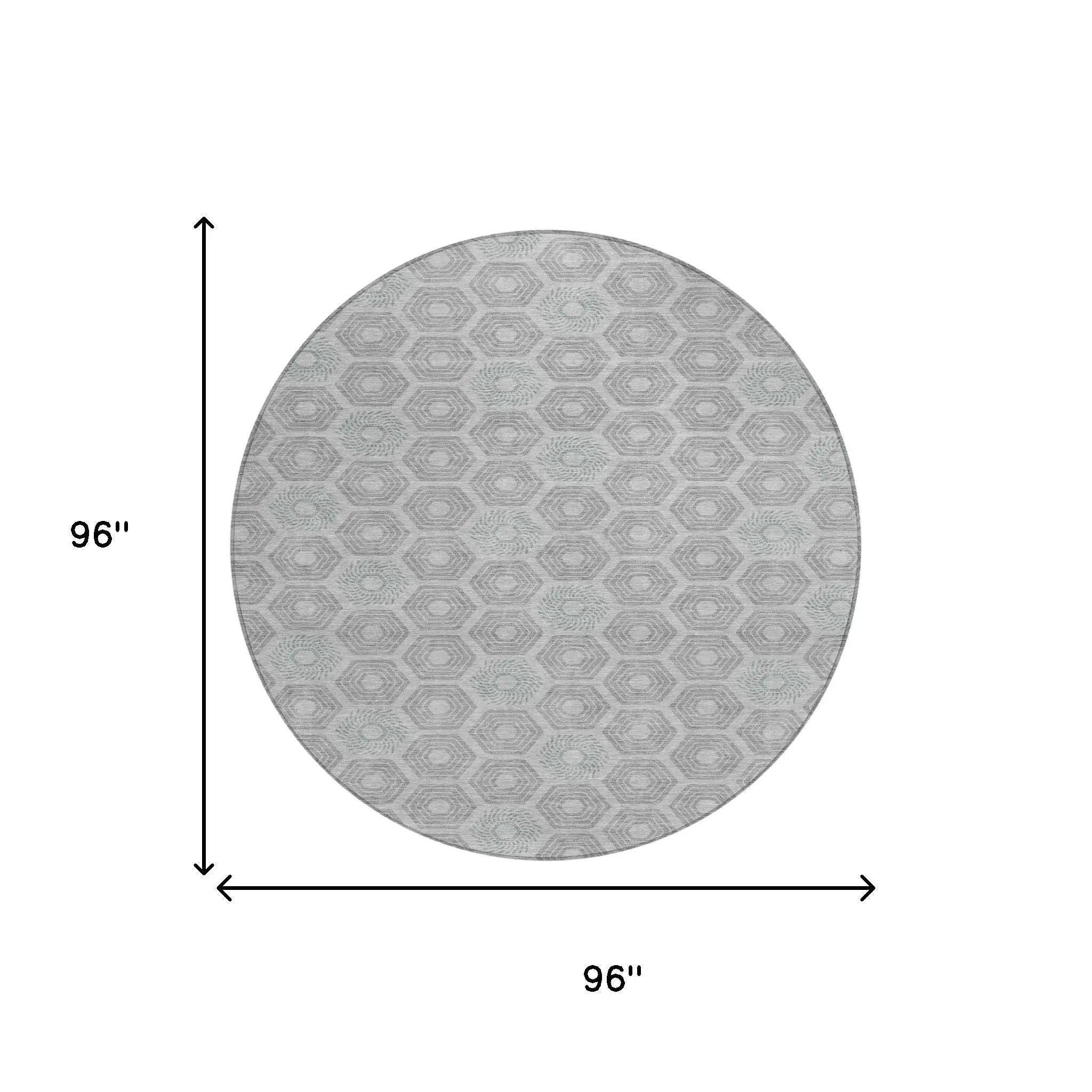 8' Silver And Granite Gray Round Geometric Washable Indoor Outdoor Area Rug Homeroots Outdoor