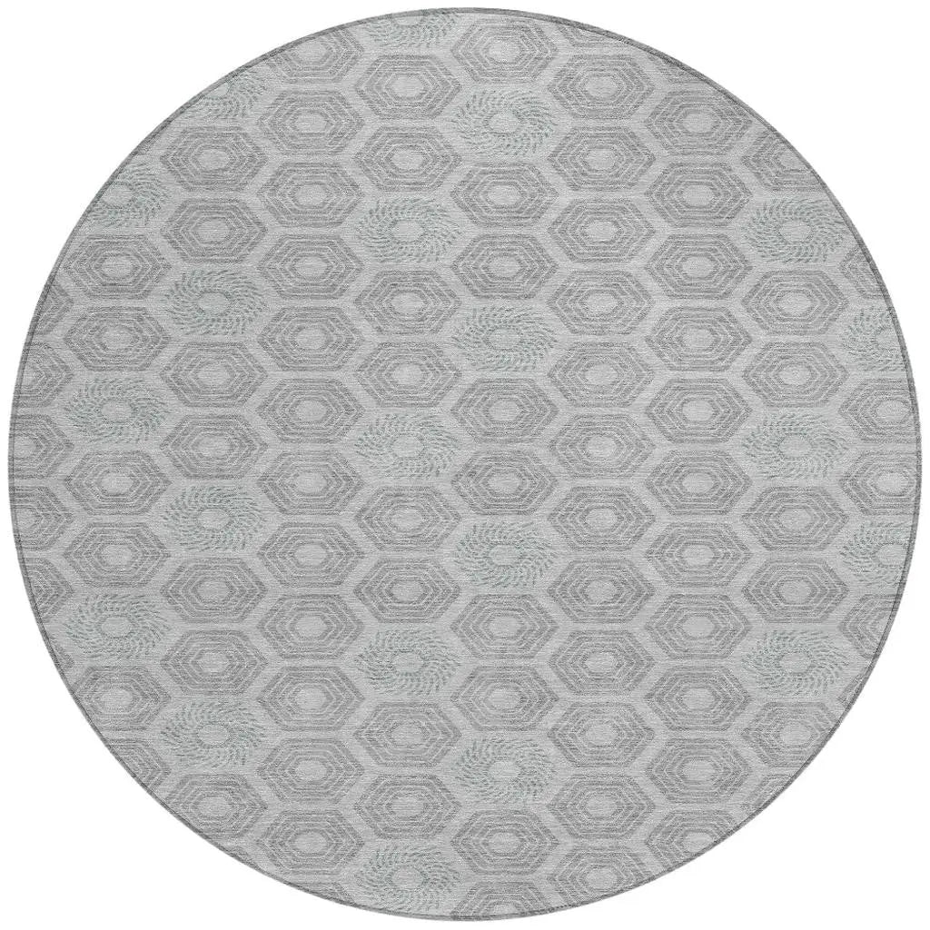 8' Silver And Granite Gray Round Geometric Washable Indoor Outdoor Area Rug Homeroots Outdoor
