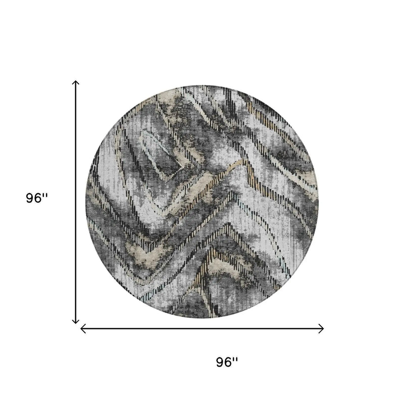 8' Silver And Gray Round Abstract Washable Indoor Outdoor Area Rug Homeroots Outdoor