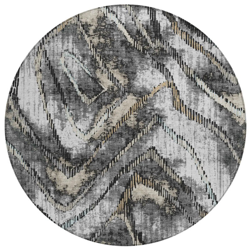 8' Silver And Gray Round Abstract Washable Indoor Outdoor Area Rug Homeroots Outdoor