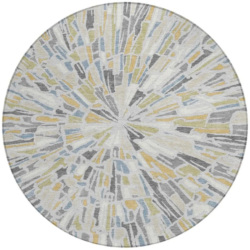 8' Silver And Gray Round Abstract Washable Indoor Outdoor Area Rug Homeroots Outdoor
