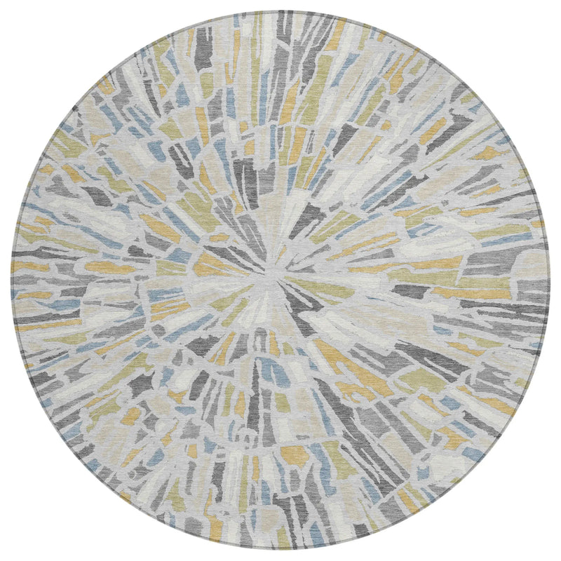 8' Silver And Gray Round Abstract Washable Indoor Outdoor Area Rug Homeroots Outdoor
