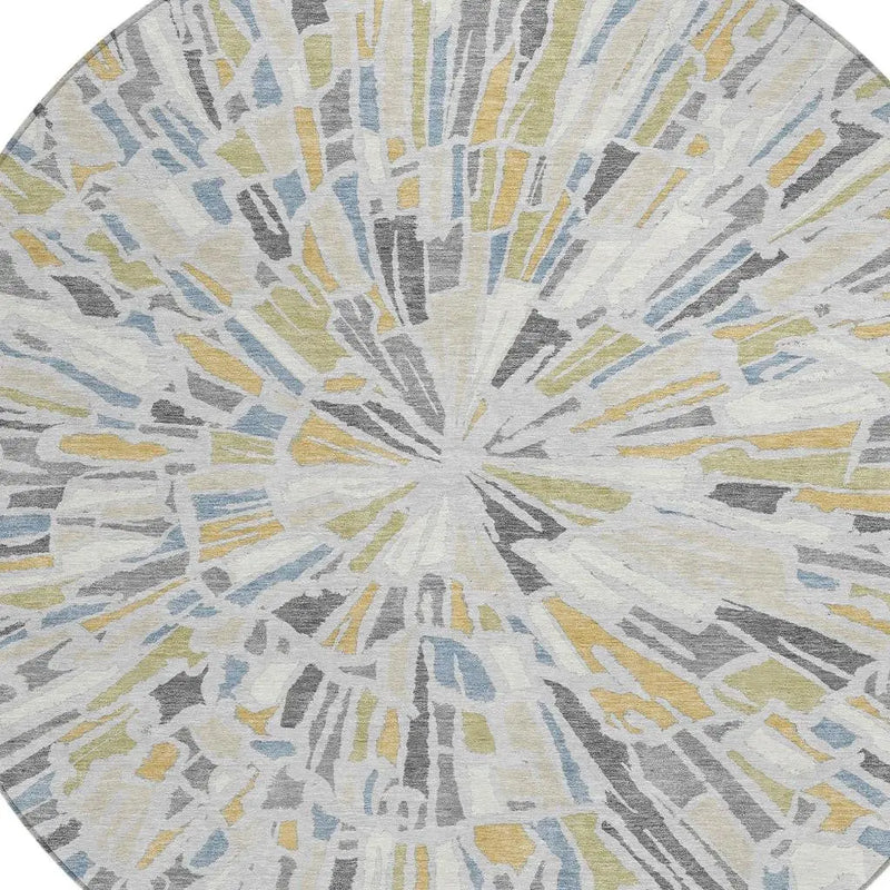 8' Silver And Gray Round Abstract Washable Indoor Outdoor Area Rug Homeroots Outdoor