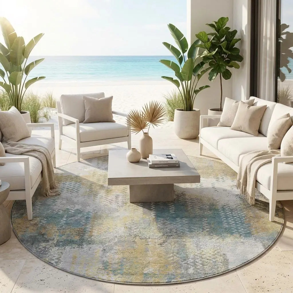 8' Silver And Gray Round Abstract Washable Indoor Outdoor Area Rug Homeroots Outdoor