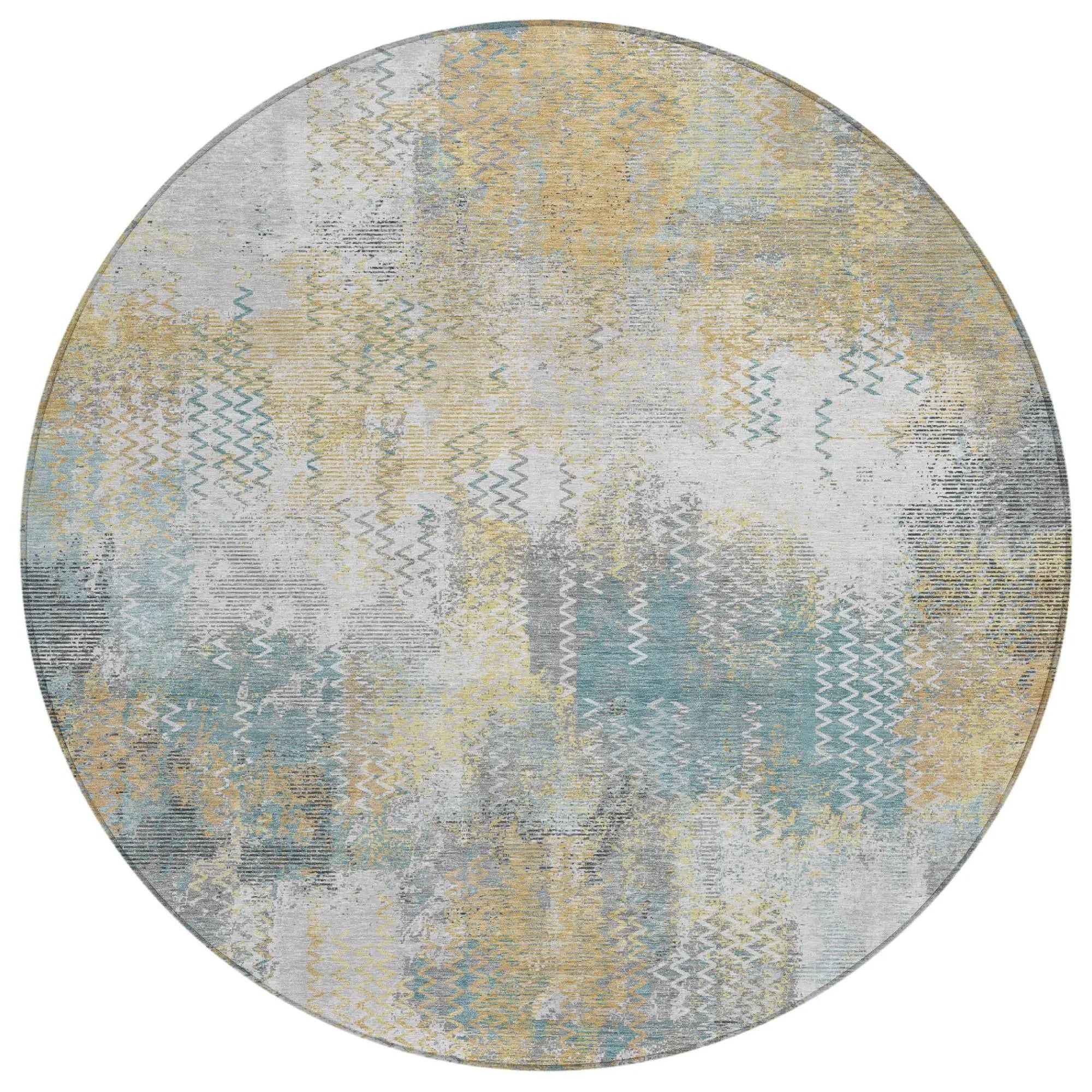 8' Silver And Gray Round Abstract Washable Indoor Outdoor Area Rug Homeroots Outdoor
