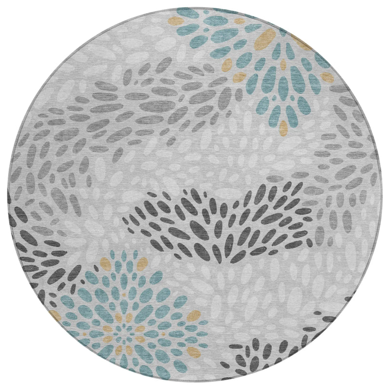 8' Silver And Gray Round Abstract Washable Indoor Outdoor Area Rug Homeroots Outdoor