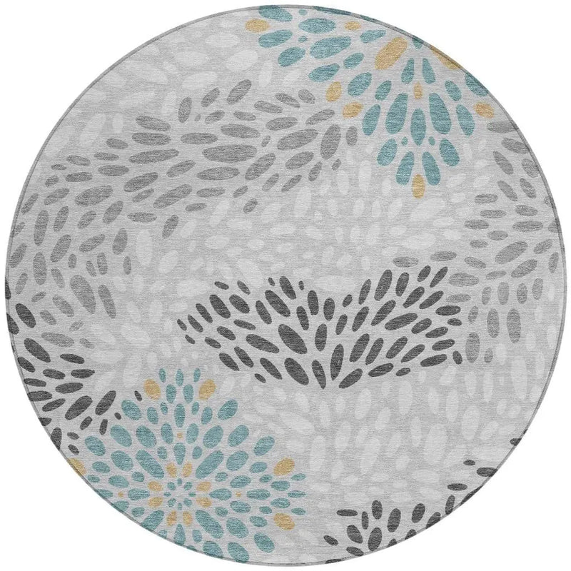 8' Silver And Gray Round Abstract Washable Indoor Outdoor Area Rug Homeroots Outdoor