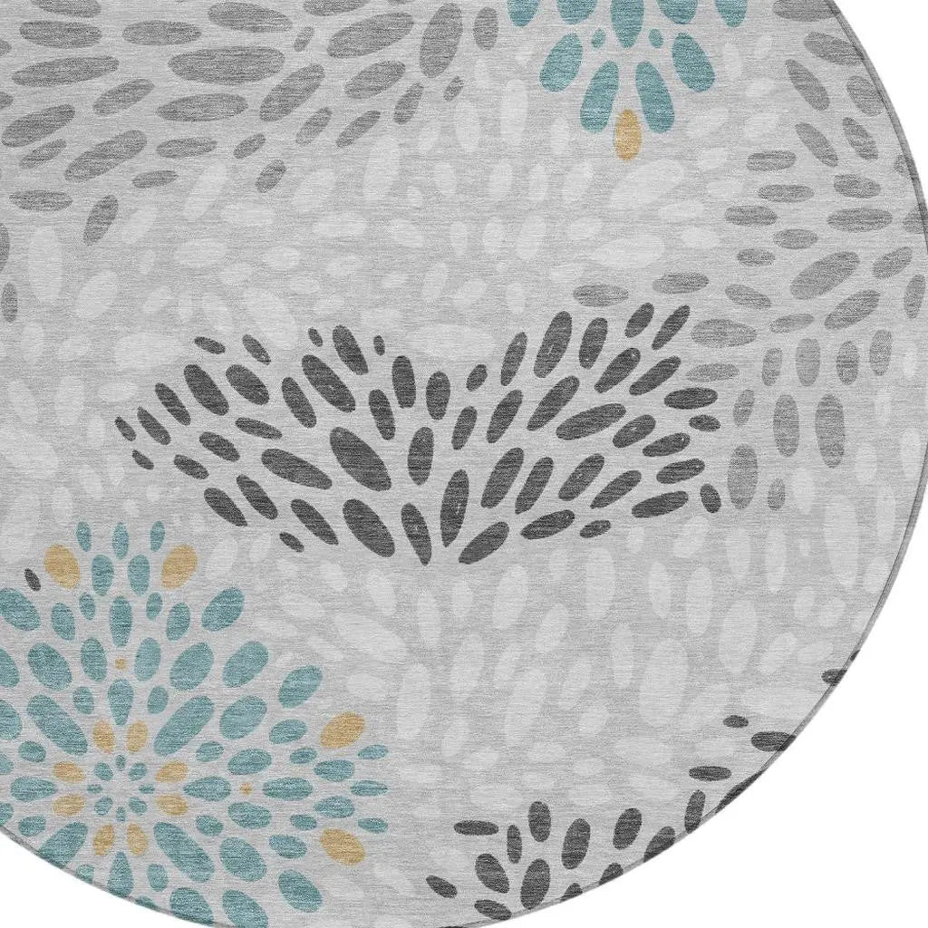 8' Silver And Gray Round Abstract Washable Indoor Outdoor Area Rug Homeroots Outdoor