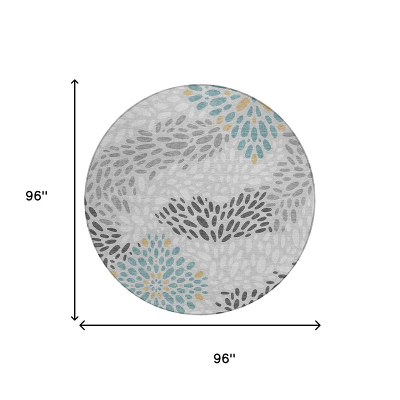 8' Silver And Gray Round Abstract Washable Indoor Outdoor Area Rug Homeroots Outdoor