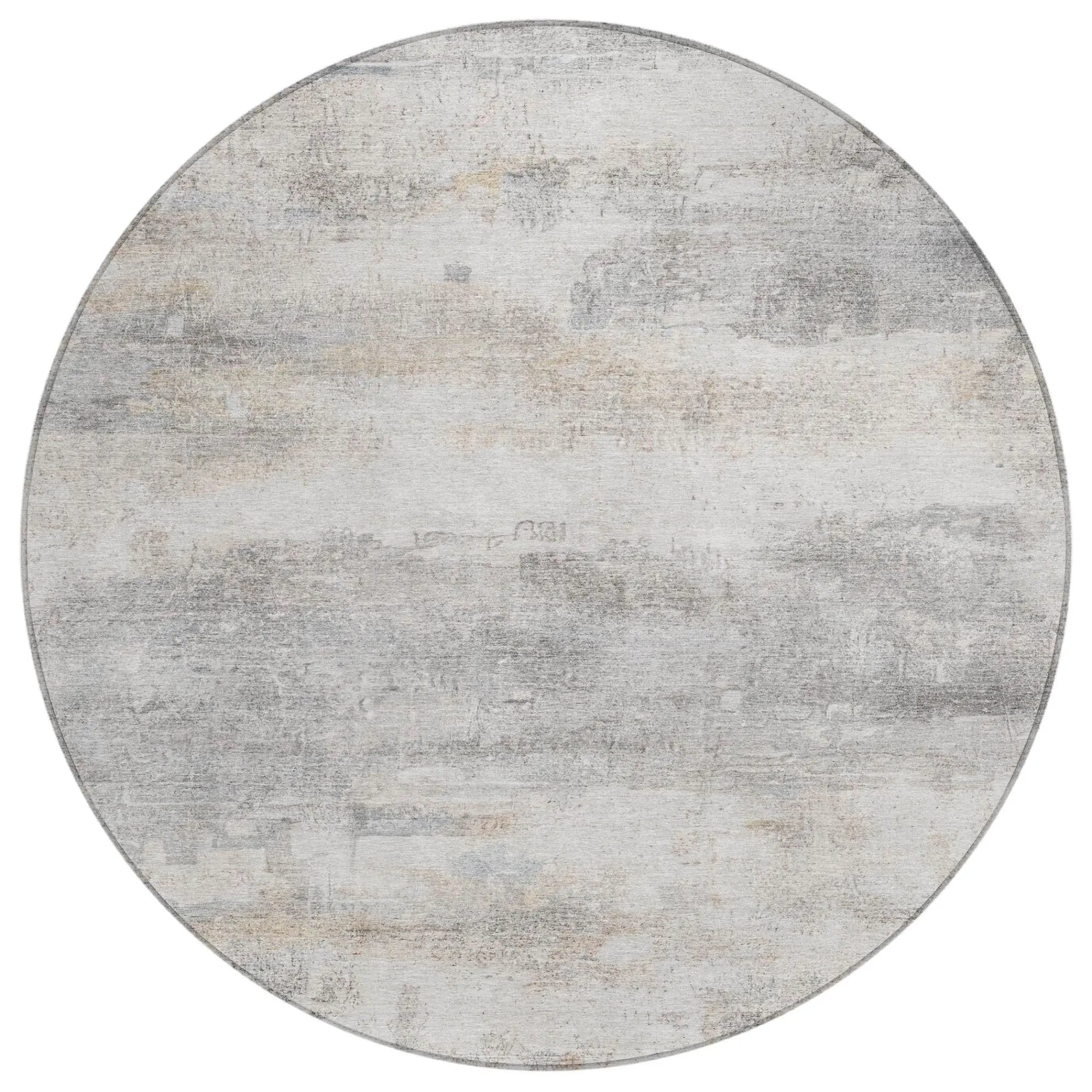 8' Silver And Gray Round Abstract Washable Indoor Outdoor Area Rug Homeroots Outdoor