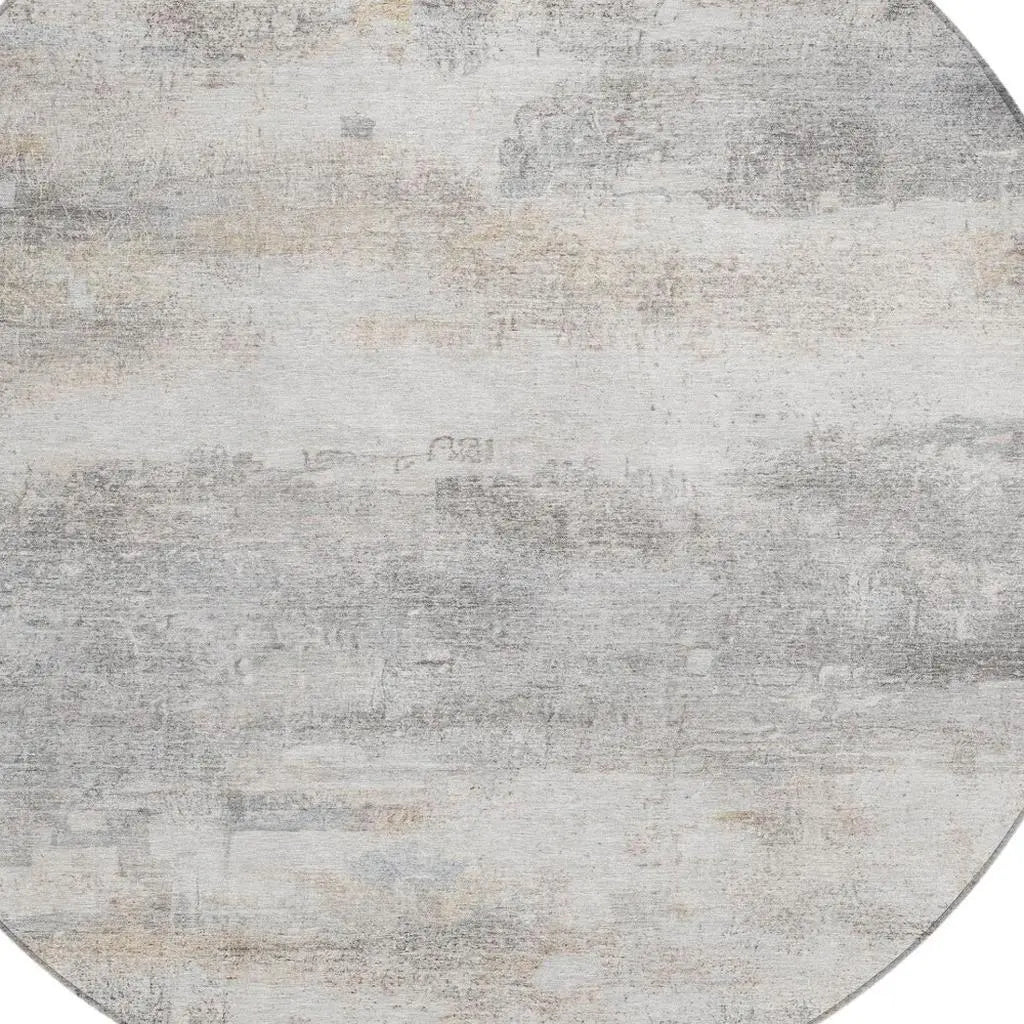 8' Silver And Gray Round Abstract Washable Indoor Outdoor Area Rug Homeroots Outdoor