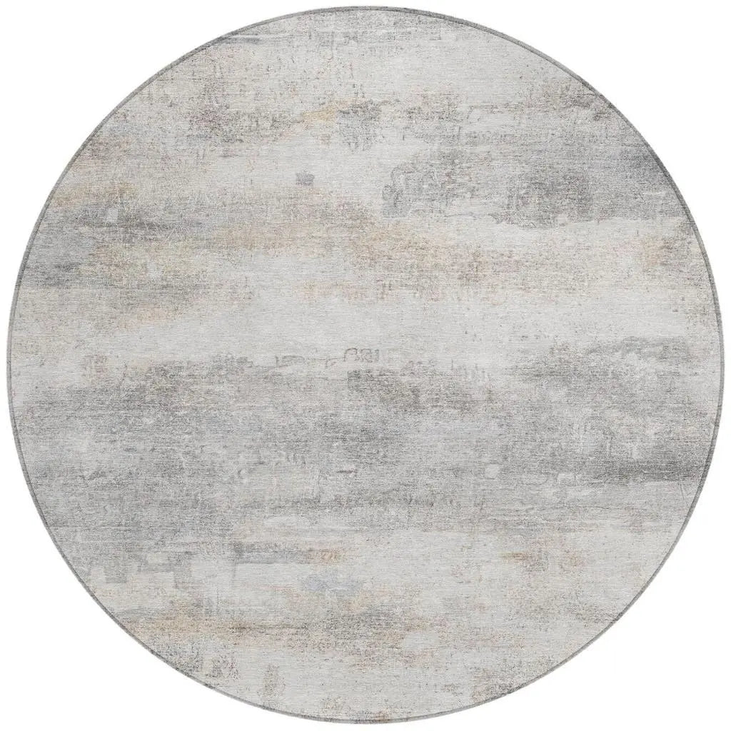 8' Silver And Gray Round Abstract Washable Indoor Outdoor Area Rug Homeroots Outdoor
