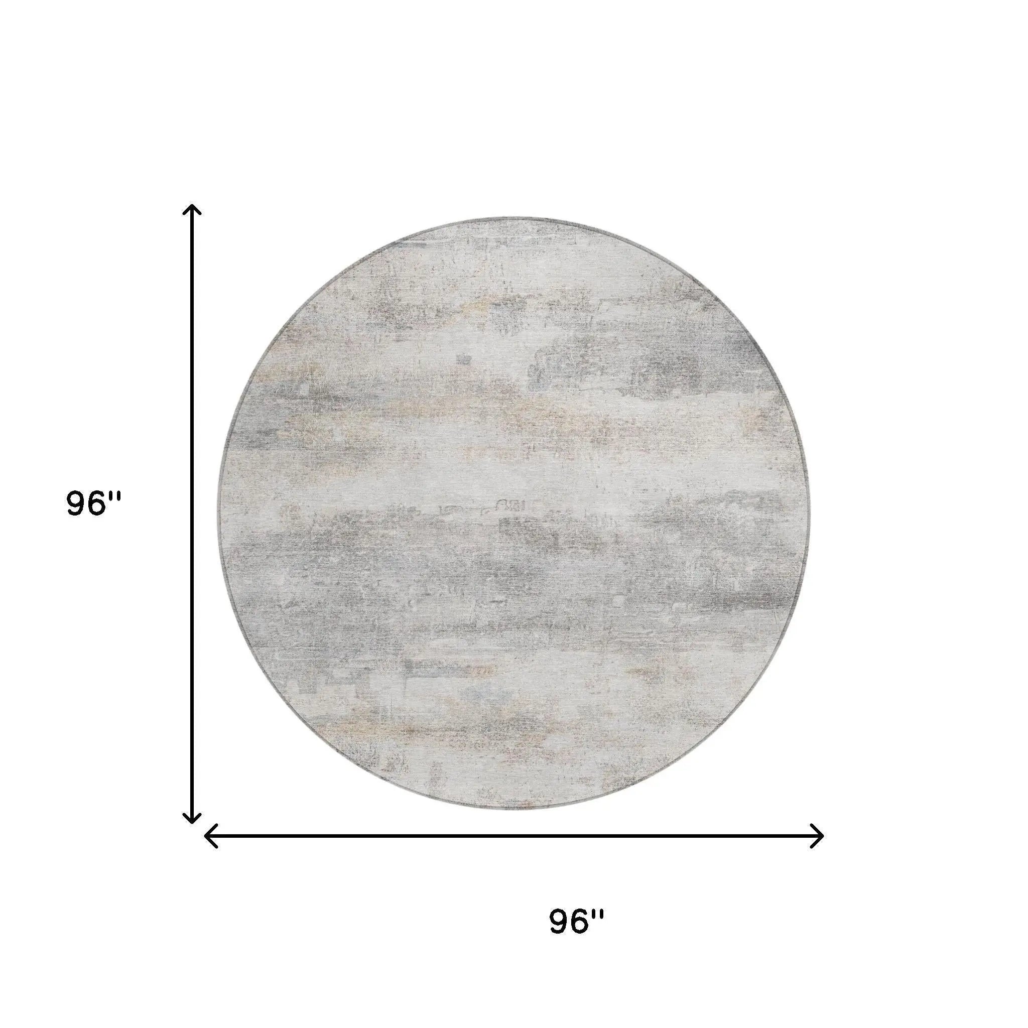 8' Silver And Gray Round Abstract Washable Indoor Outdoor Area Rug Homeroots Outdoor