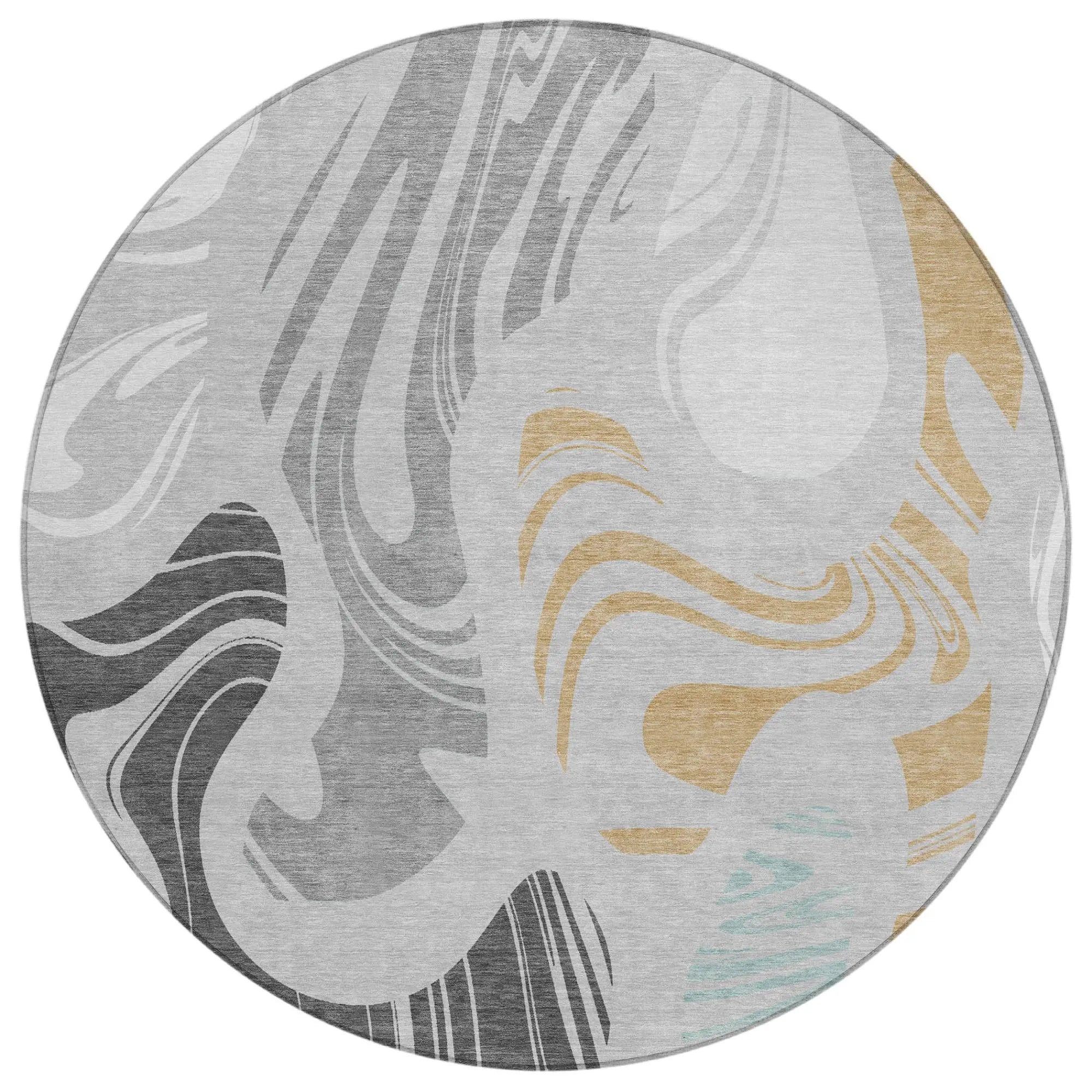 8' Silver And Gray Round Abstract Washable Indoor Outdoor Area Rug Homeroots Outdoor