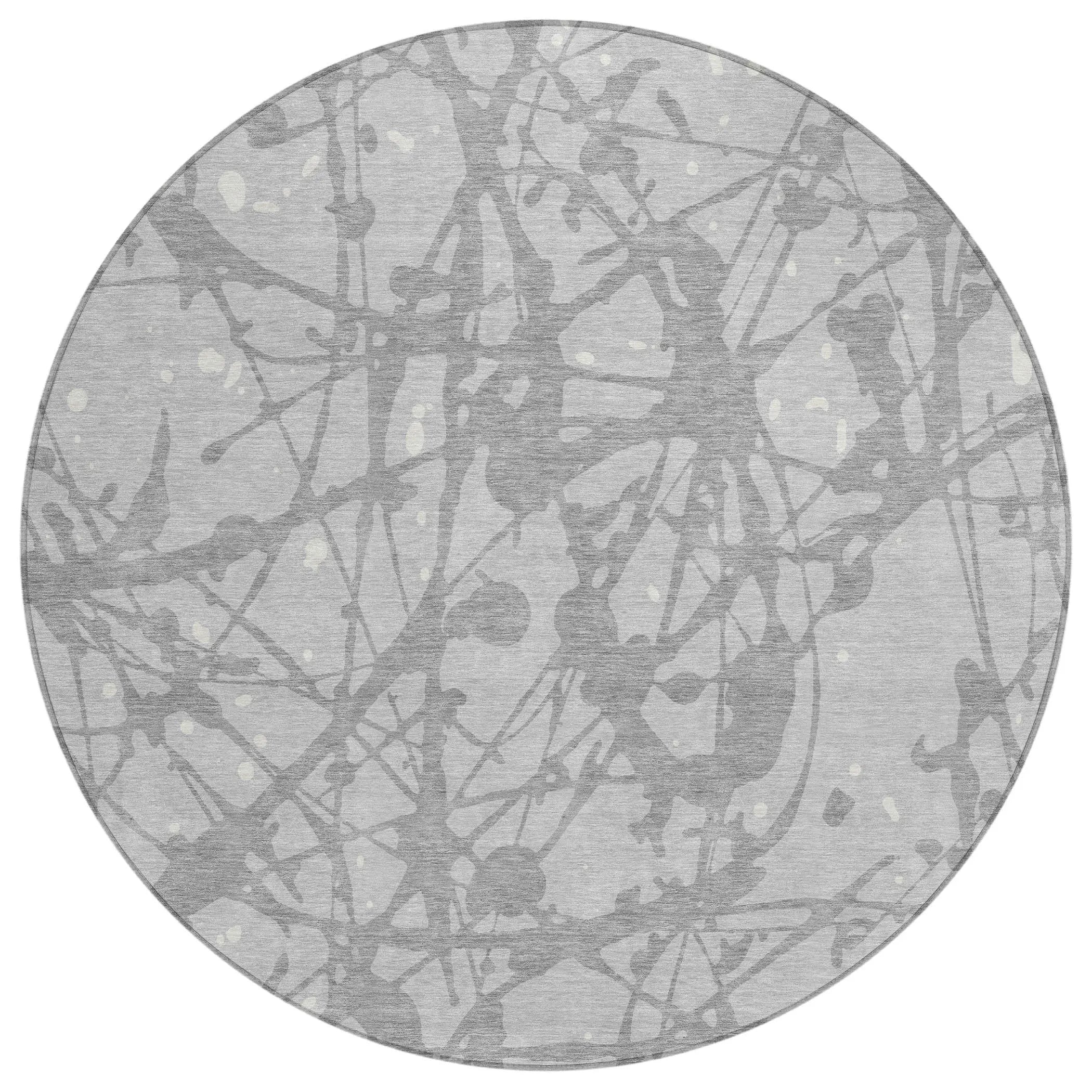 8' Silver And Gray Round Abstract Washable Indoor Outdoor Area Rug Homeroots Outdoor