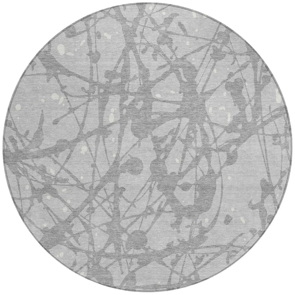 8' Silver And Gray Round Abstract Washable Indoor Outdoor Area Rug Homeroots Outdoor