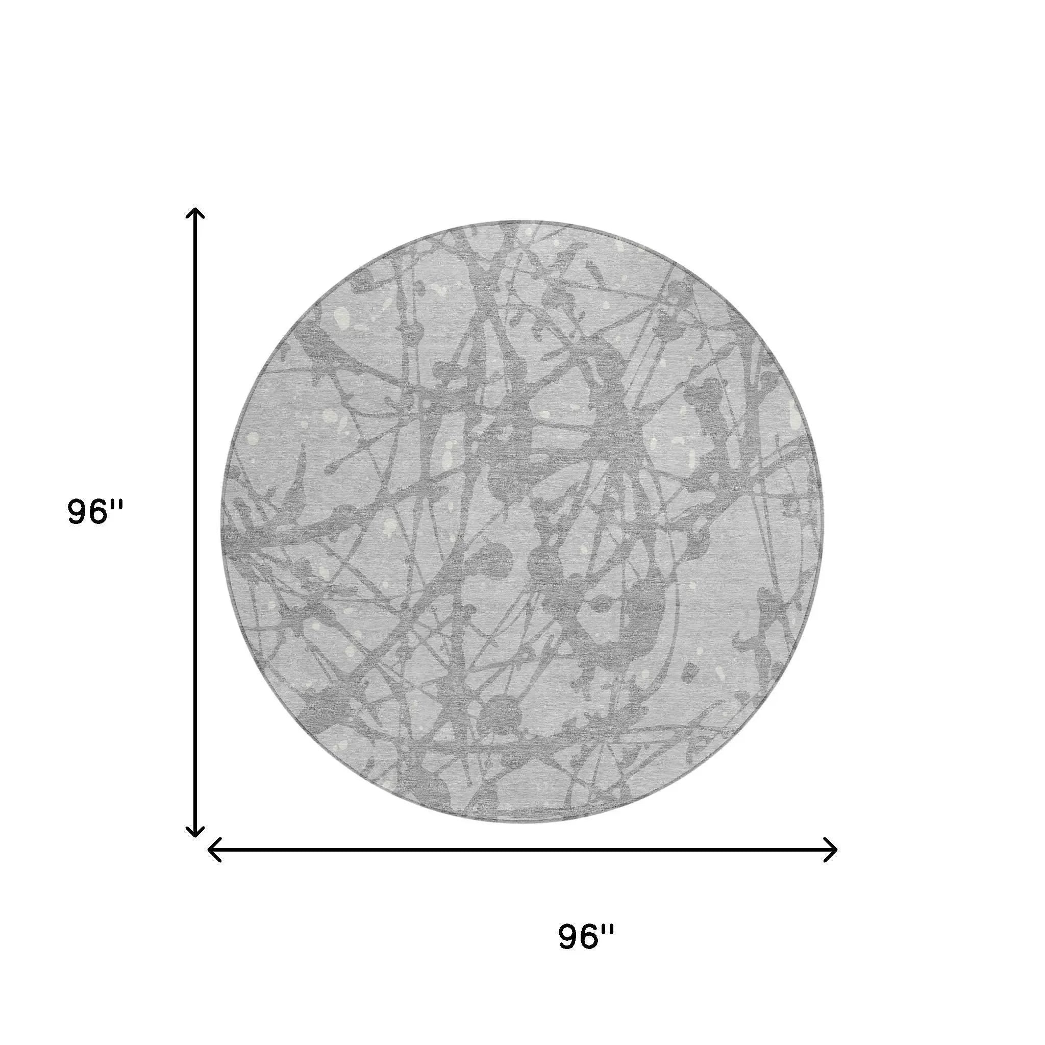 8' Silver And Gray Round Abstract Washable Indoor Outdoor Area Rug Homeroots Outdoor