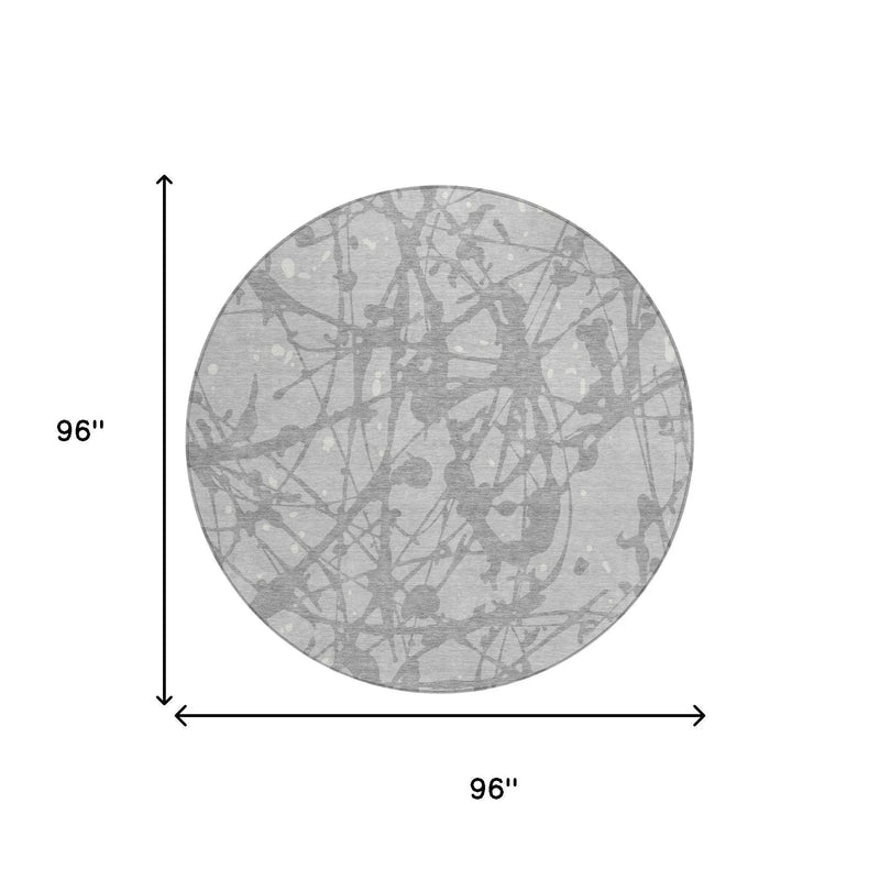 8' Silver And Gray Round Abstract Washable Indoor Outdoor Area Rug Homeroots Outdoor