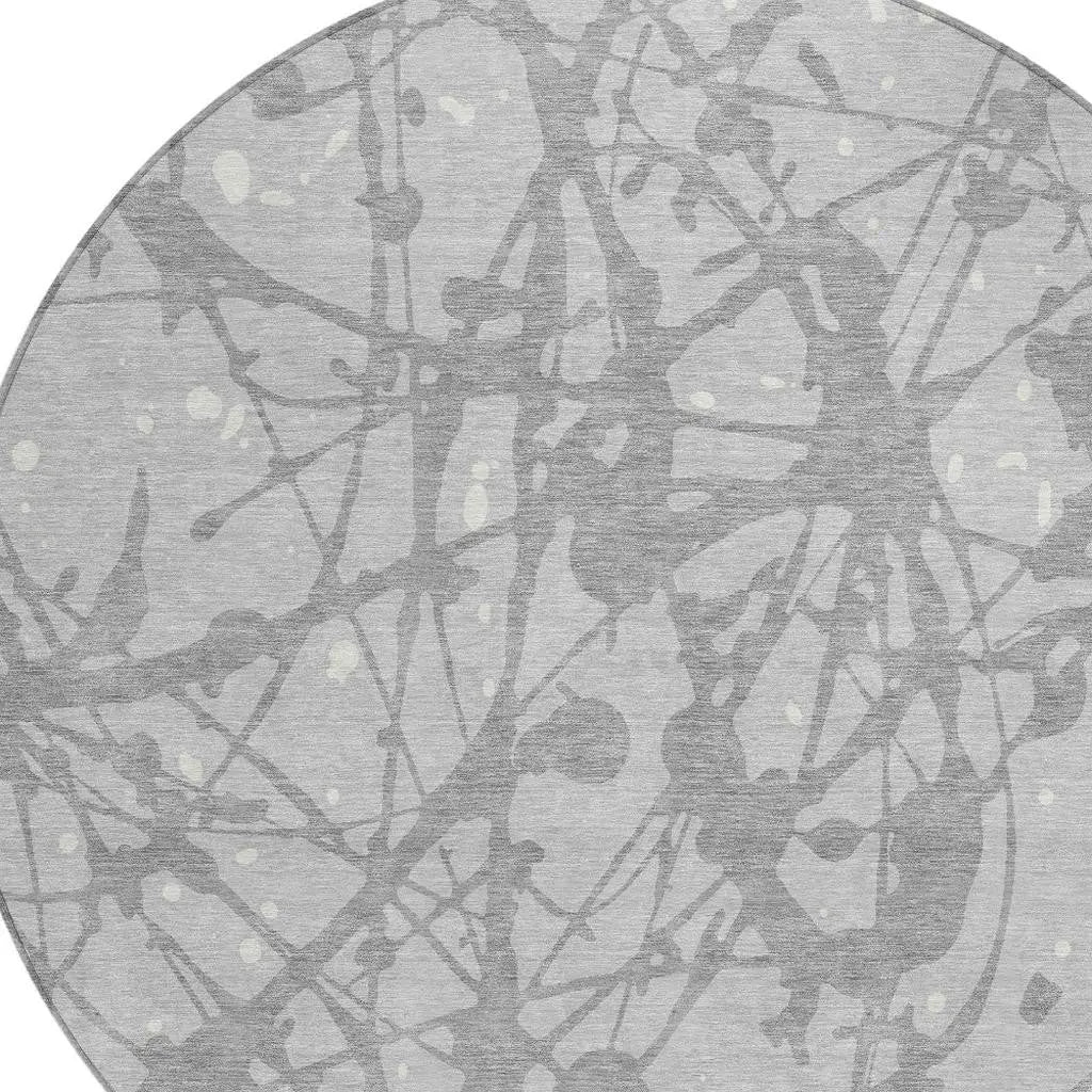 8' Silver And Gray Round Abstract Washable Indoor Outdoor Area Rug Homeroots Outdoor