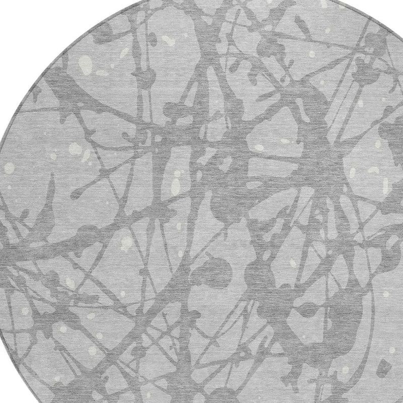 8' Silver And Gray Round Abstract Washable Indoor Outdoor Area Rug Homeroots Outdoor
