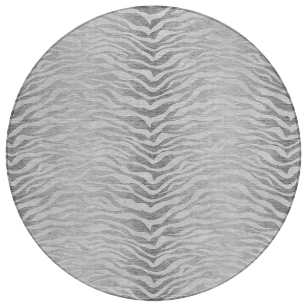 8' Silver And Gray Round Animal Print Washable Indoor Outdoor Area Rug Homeroots Outdoor