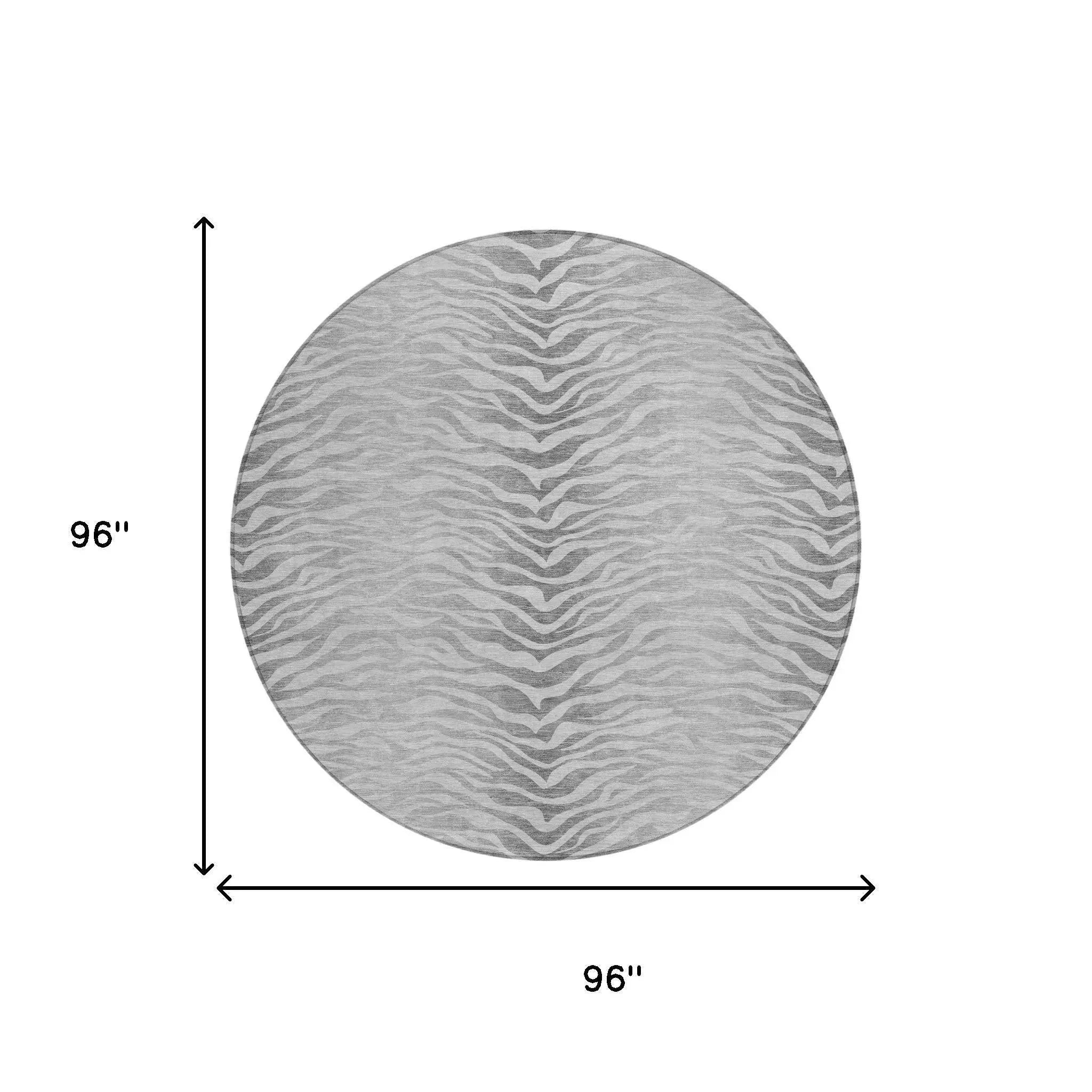 8' Silver And Gray Round Animal Print Washable Indoor Outdoor Area Rug Homeroots Outdoor
