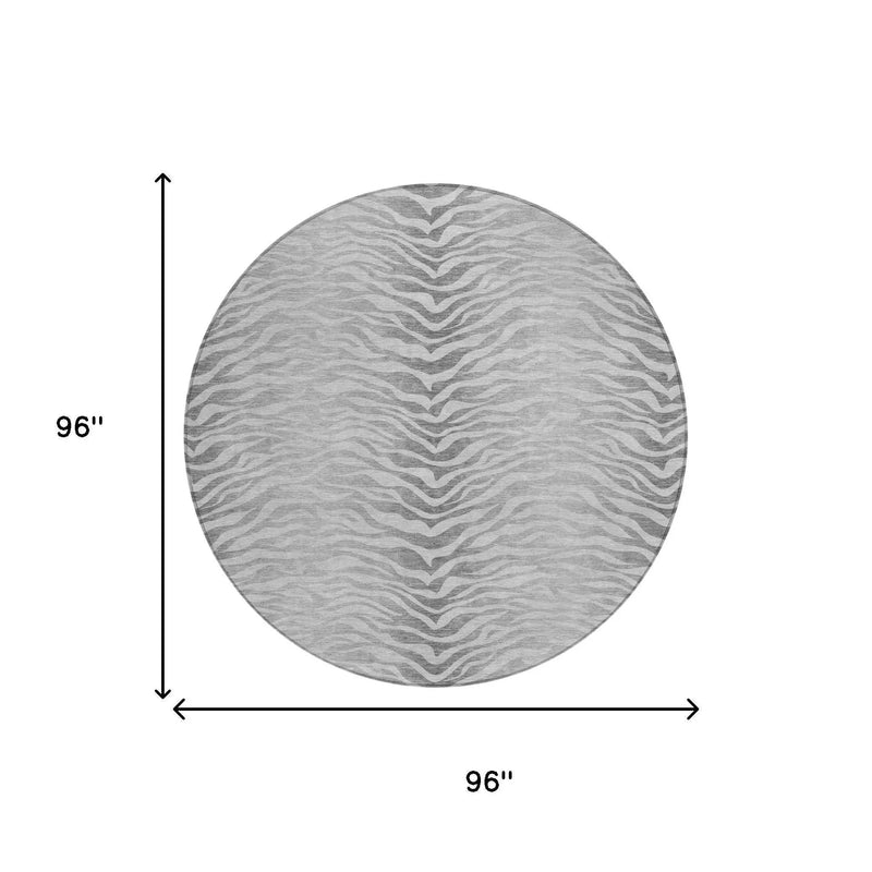 8' Silver And Gray Round Animal Print Washable Indoor Outdoor Area Rug Homeroots Outdoor