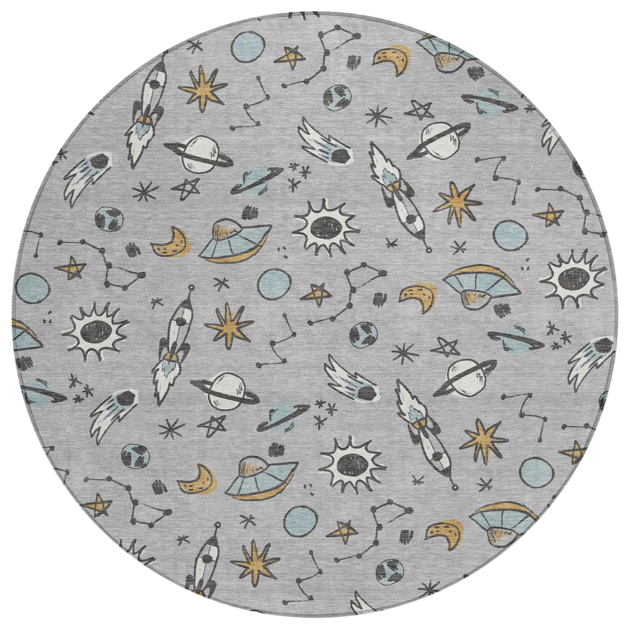 8' Silver And Gray Round Animal Print Washable Indoor Outdoor Area Rug Homeroots Outdoor