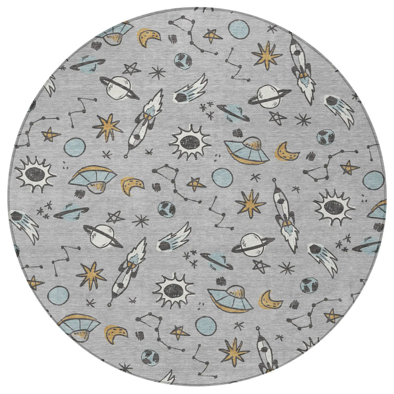 8' Silver And Gray Round Animal Print Washable Indoor Outdoor Area Rug Homeroots Outdoor