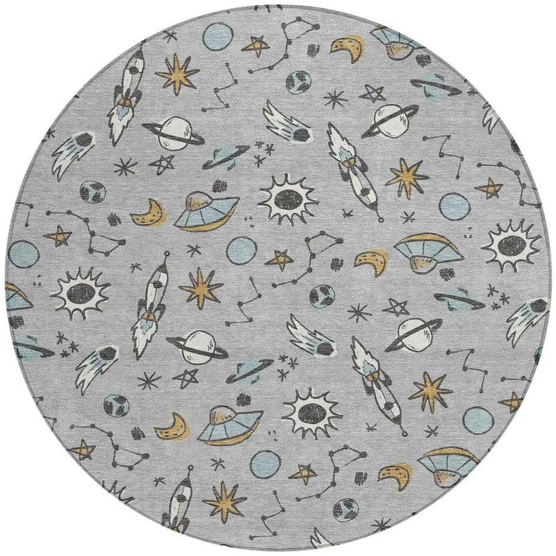 8' Silver And Gray Round Animal Print Washable Indoor Outdoor Area Rug Homeroots Outdoor