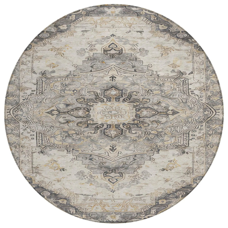 8' Silver And Gray Round Floral Medallion Washable Indoor Outdoor Area Rug Homeroots Outdoor