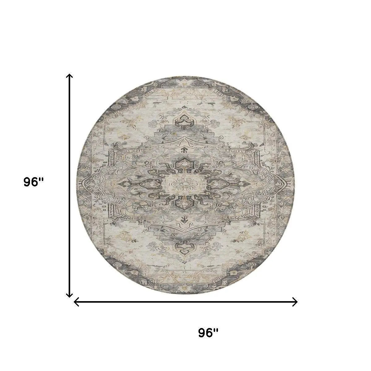 8' Silver And Gray Round Floral Medallion Washable Indoor Outdoor Area Rug Homeroots Outdoor