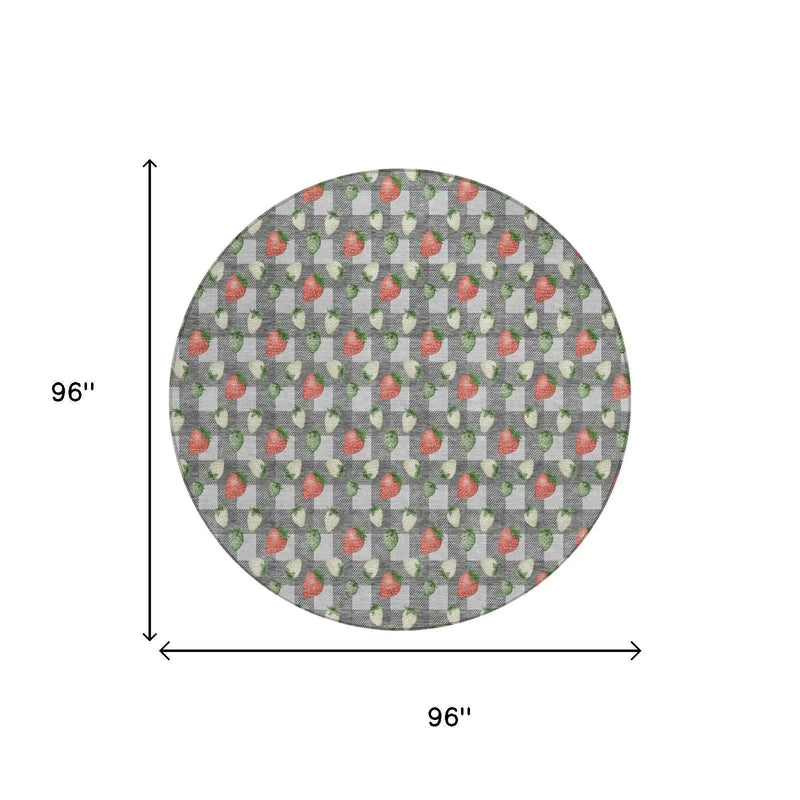 8' Silver And Gray Round Floral Washable Indoor Outdoor Area Rug Homeroots Outdoor