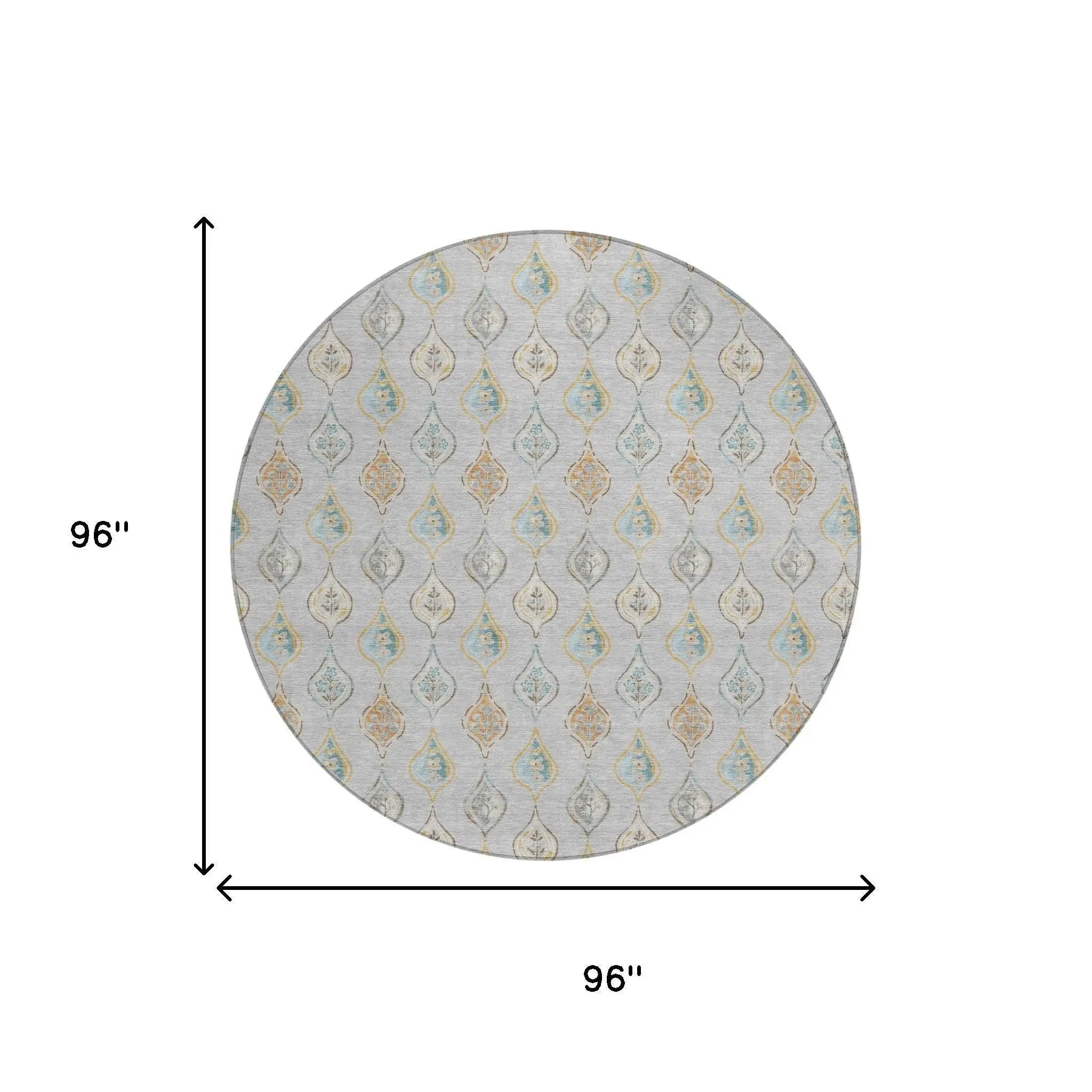 8' Silver And Gray Round Floral Washable Indoor Outdoor Area Rug Homeroots Outdoor