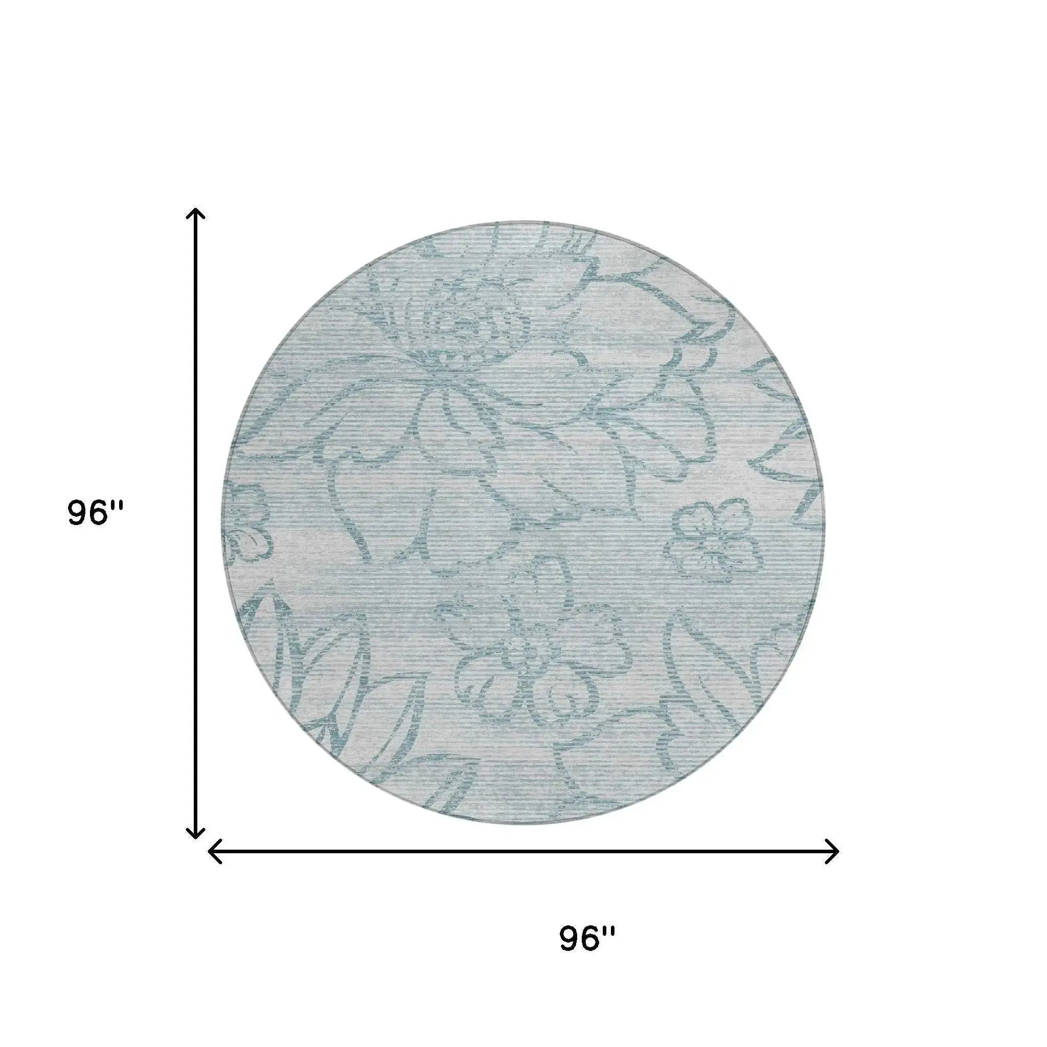8' Silver And Gray Round Floral Washable Indoor Outdoor Area Rug Homeroots Outdoor