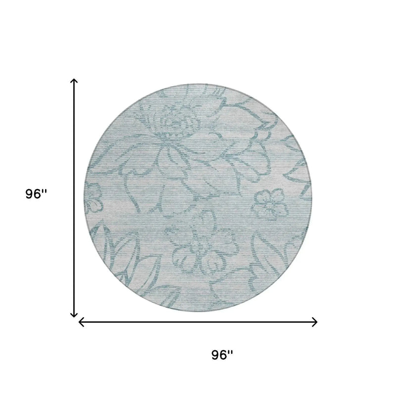 8' Silver And Gray Round Floral Washable Indoor Outdoor Area Rug Homeroots Outdoor