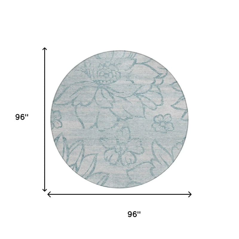 8' Silver And Gray Round Floral Washable Indoor Outdoor Area Rug Homeroots Outdoor