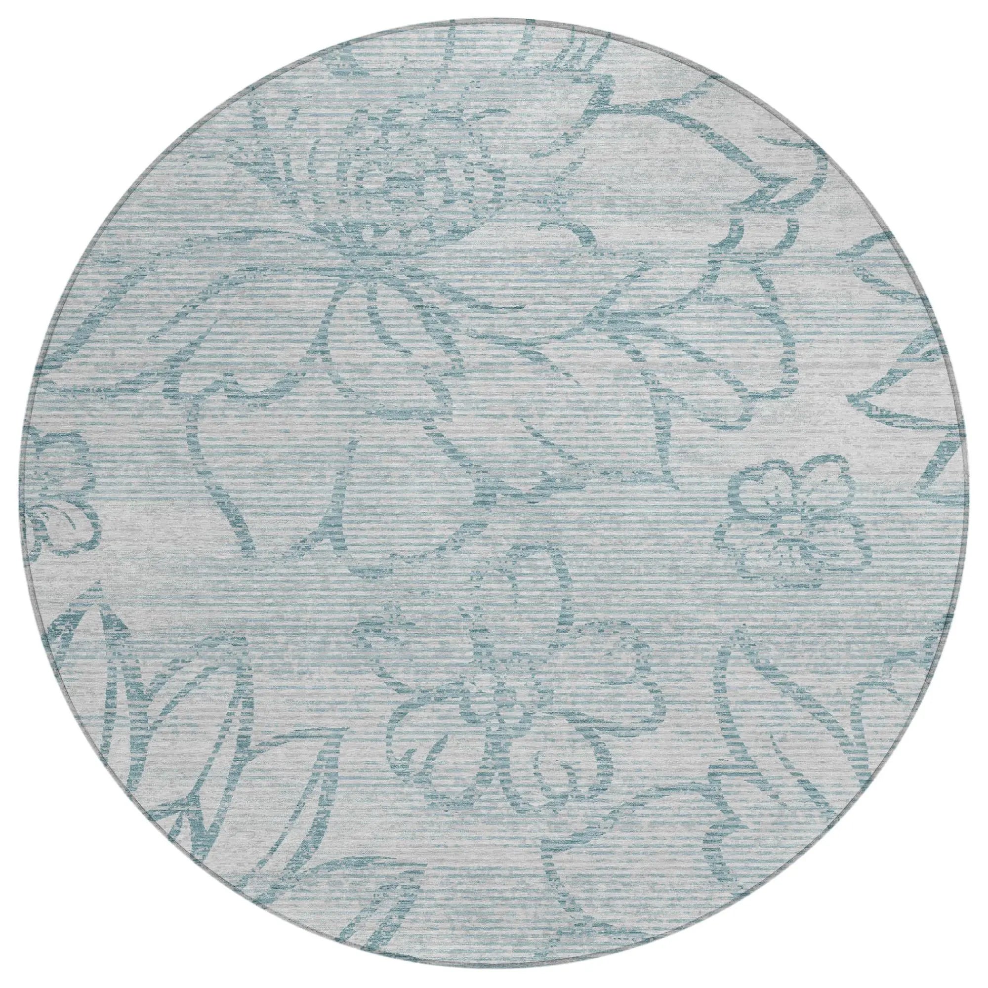 8' Silver And Gray Round Floral Washable Indoor Outdoor Area Rug Homeroots Outdoor