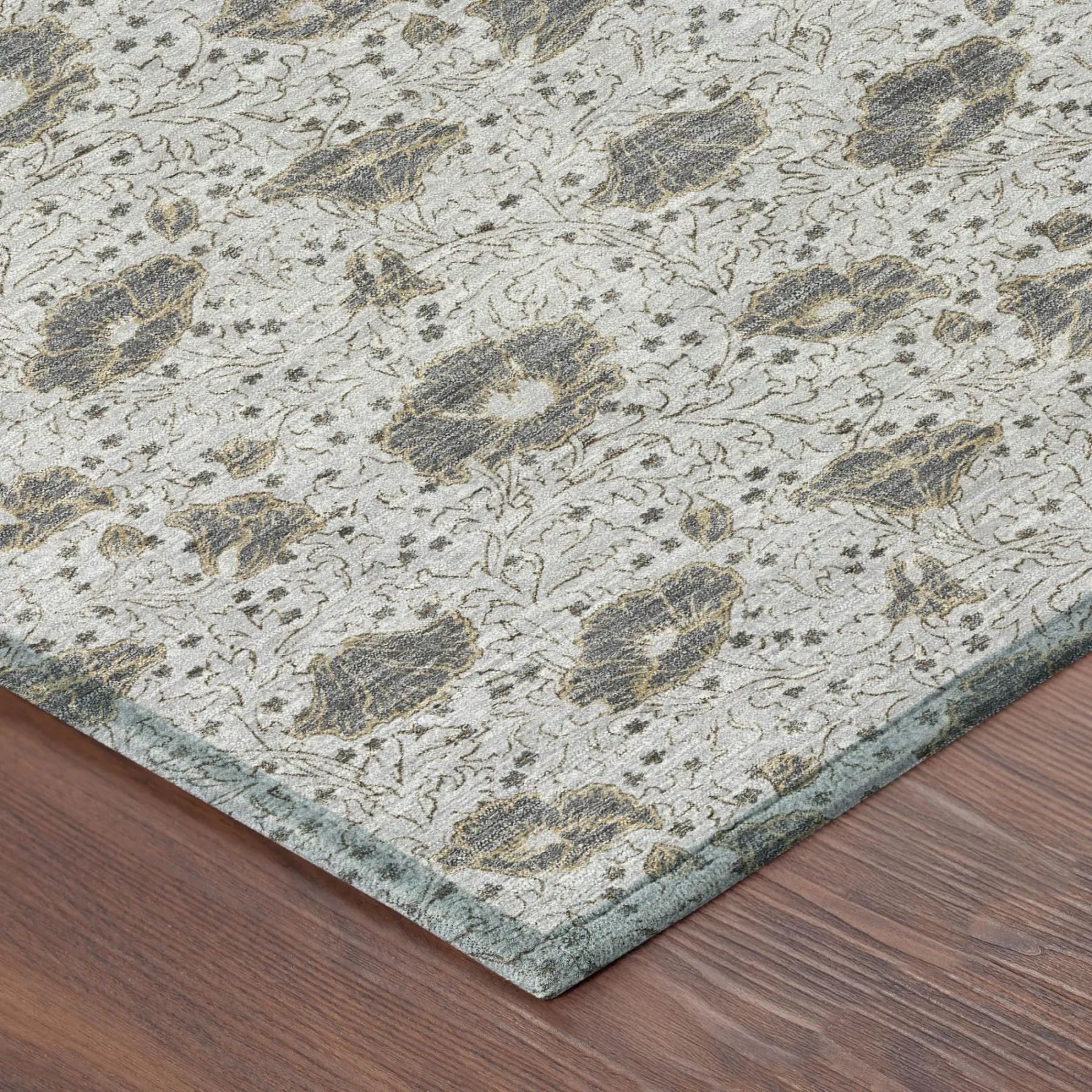 8' Silver And Gray Round Floral Washable Indoor Outdoor Area Rug Homeroots Outdoor