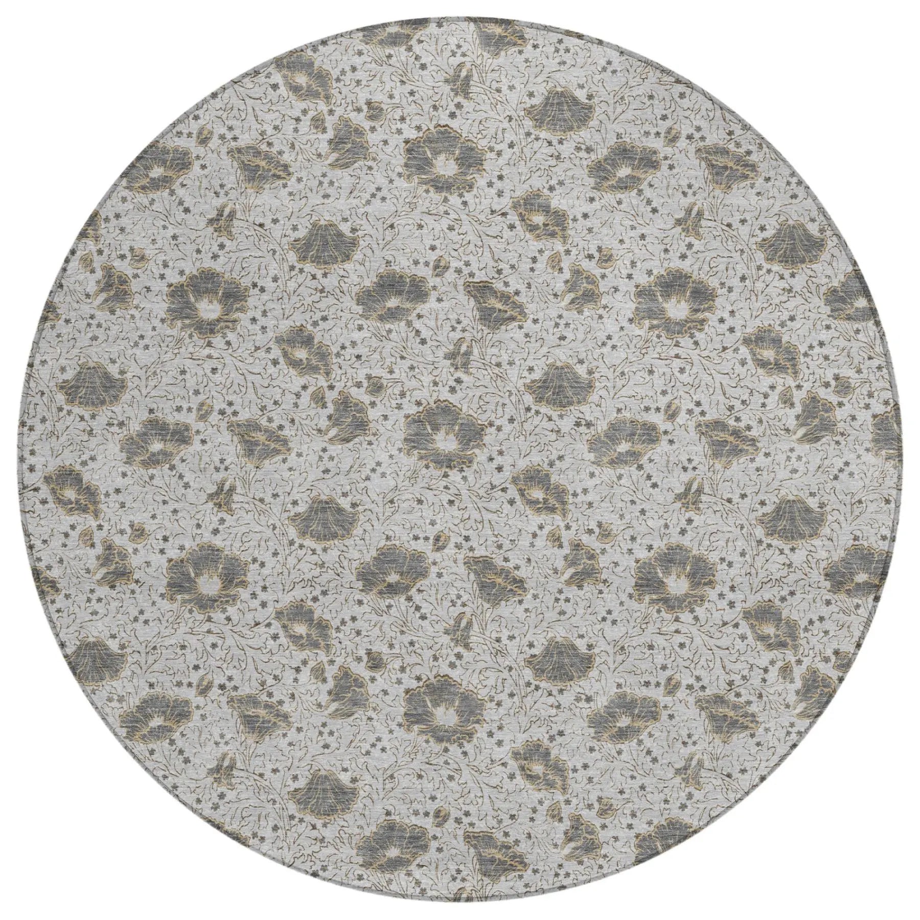 8' Silver And Gray Round Floral Washable Indoor Outdoor Area Rug Homeroots Outdoor