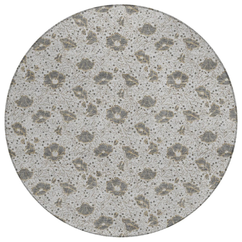 8' Silver And Gray Round Floral Washable Indoor Outdoor Area Rug Homeroots Outdoor