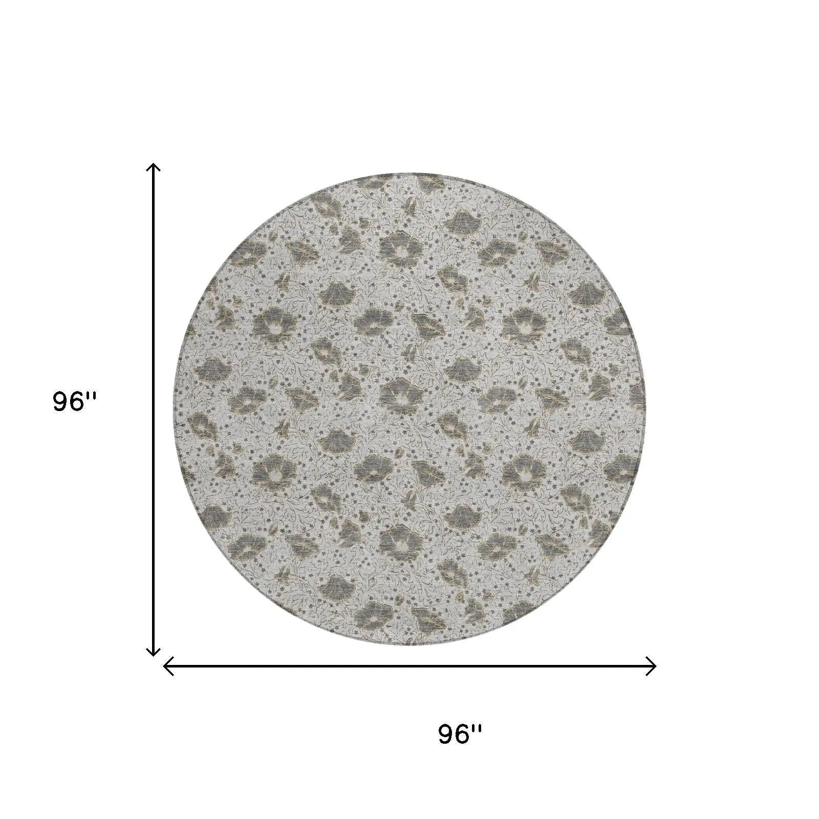 8' Silver And Gray Round Floral Washable Indoor Outdoor Area Rug Homeroots Outdoor