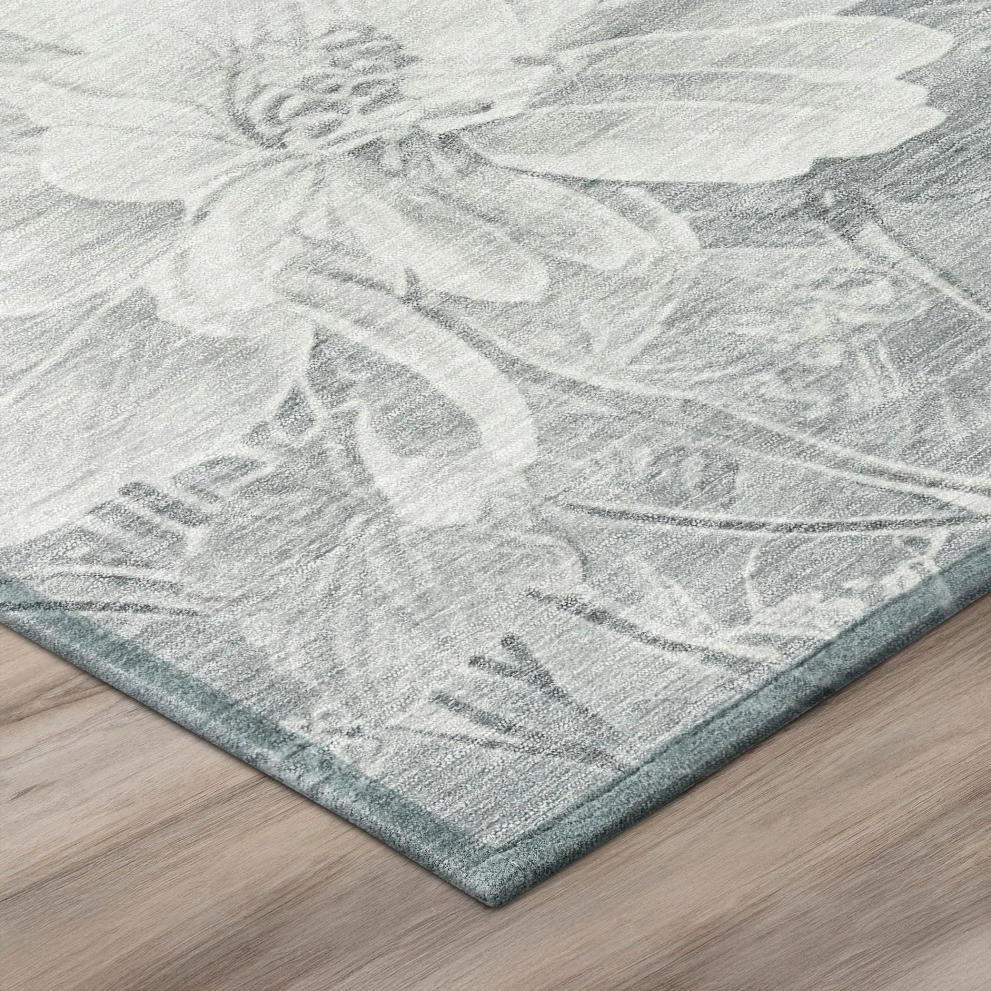 8' Silver And Gray Round Floral Washable Indoor Outdoor Area Rug Homeroots Outdoor