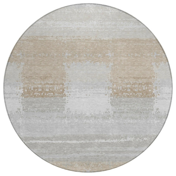 8' Silver And Gray Round Geometric Washable Indoor Outdoor Area Rug Homeroots Outdoor