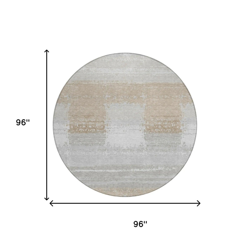 8' Silver And Gray Round Geometric Washable Indoor Outdoor Area Rug Homeroots Outdoor
