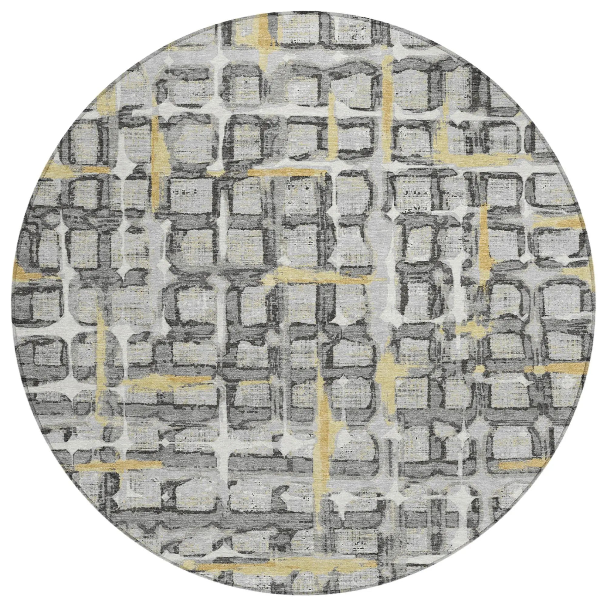 8' Silver And Gray Round Geometric Washable Indoor Outdoor Area Rug Homeroots Outdoor