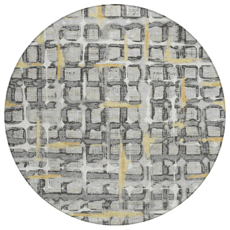 8' Silver And Gray Round Geometric Washable Indoor Outdoor Area Rug Homeroots Outdoor