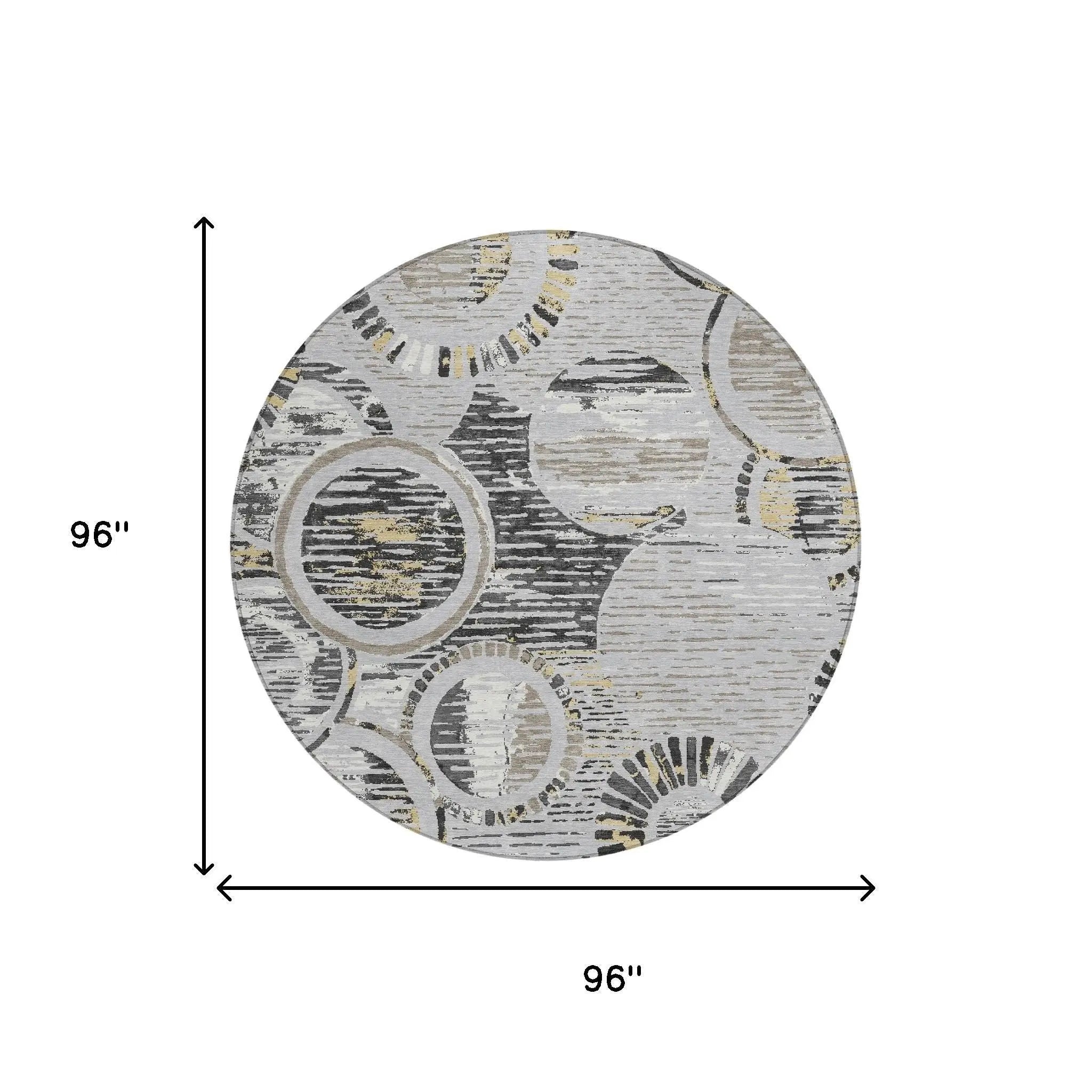 8' Silver And Gray Round Geometric Washable Indoor Outdoor Area Rug Homeroots Outdoor