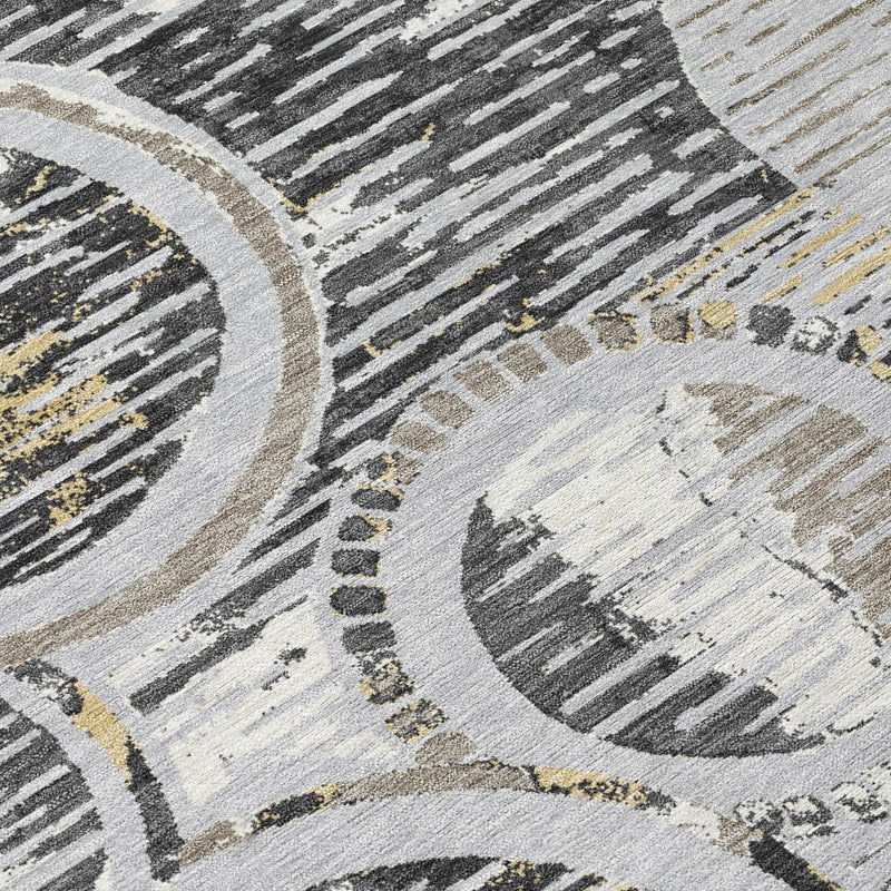 8' Silver And Gray Round Geometric Washable Indoor Outdoor Area Rug Homeroots Outdoor